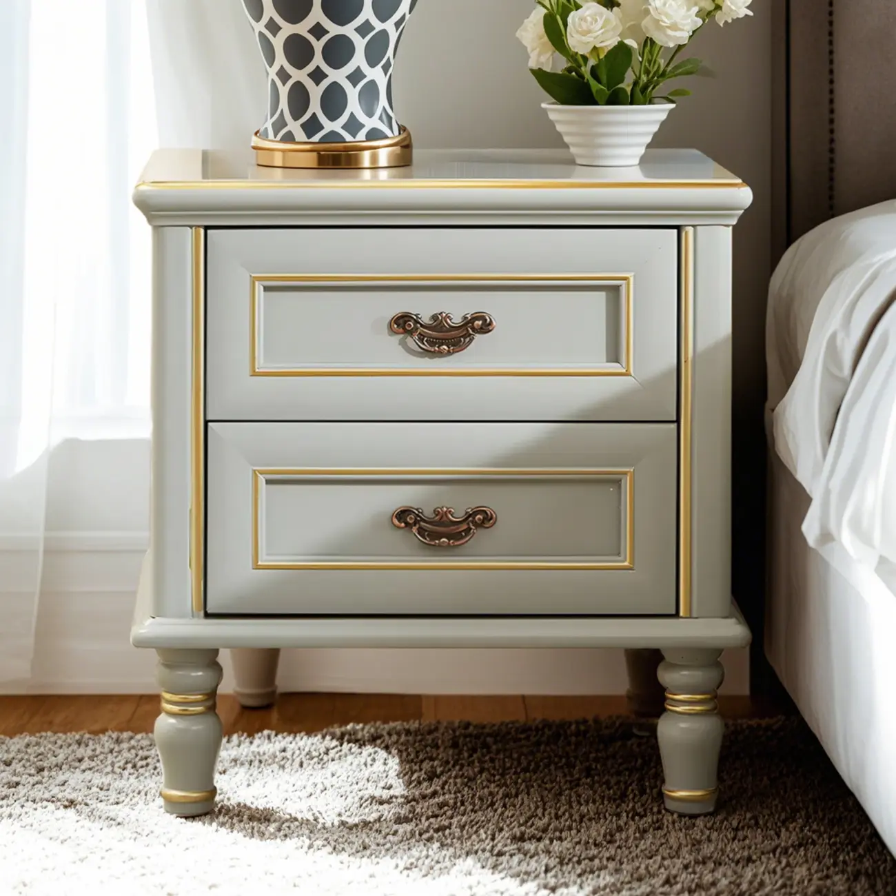 Elegant Grey Wood Nightstand with Storage Drawers Image - 5 | homeyfad