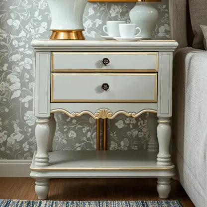 Elegant Grey Wood Nightstand with Storage Drawers Image - 1