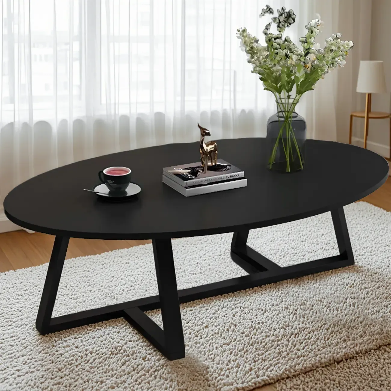 Minimalist Oval White Wood Coffee Table for Living Room Decor Image - 2