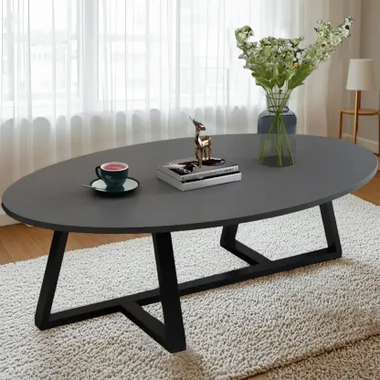 Minimalist Oval White Wood Coffee Table for Living Room Decor Image - 3