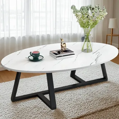 Minimalist Oval White Wood Coffee Table for Living Room Decor Image - 1
