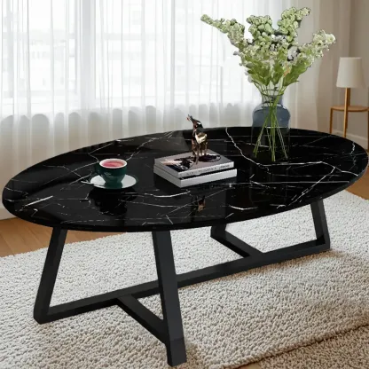 Minimalist Oval White Wood Coffee Table for Living Room Decor Image - 6