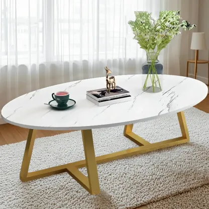 Minimalist Oval White Wood Coffee Table for Living Room Decor Image - 8