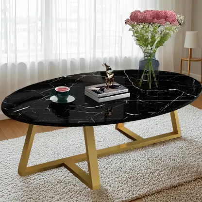 Minimalist Oval White Wood Coffee Table for Living Room Decor Image - 10