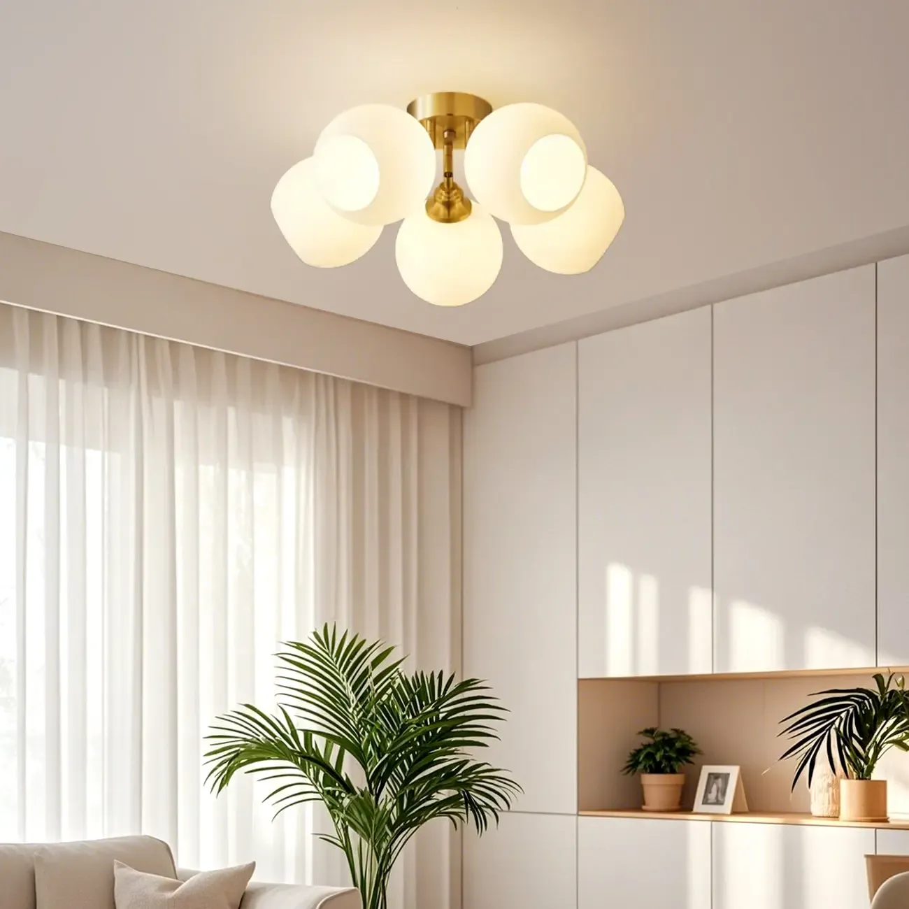 Modern Globe Semi Flush Mount Ceiling Light for Bedroom Image - 1