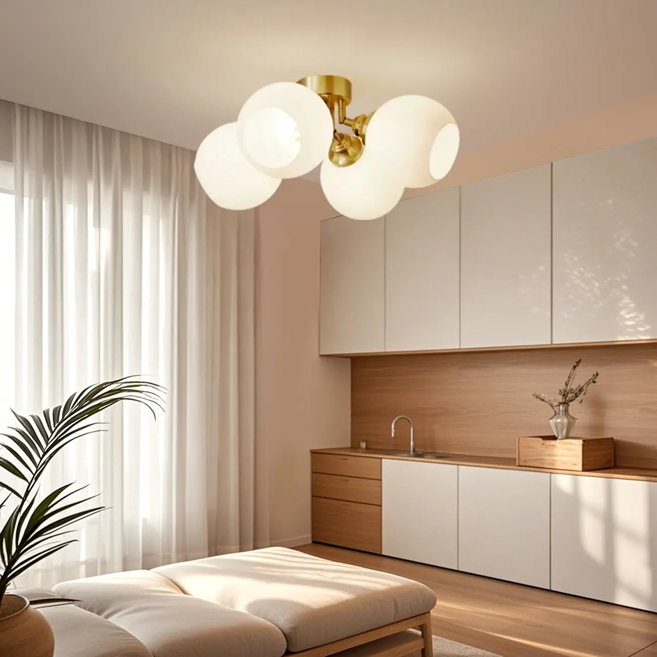 Modern Globe Semi Flush Mount Ceiling Light for Bedroom Image - 3 | homeyfad