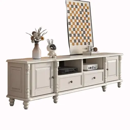 Industrial White Wooden TV Stand with Open Shelving for Home Image - 2