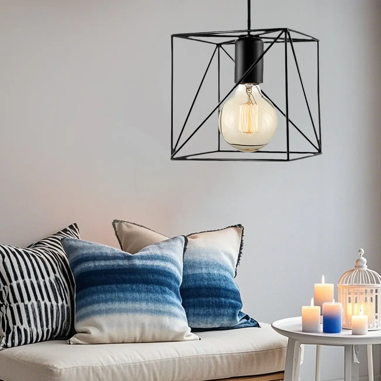 Black Geometric Metal Industrial Semi Flush Ceiling Light Image - 1 | homeyfad