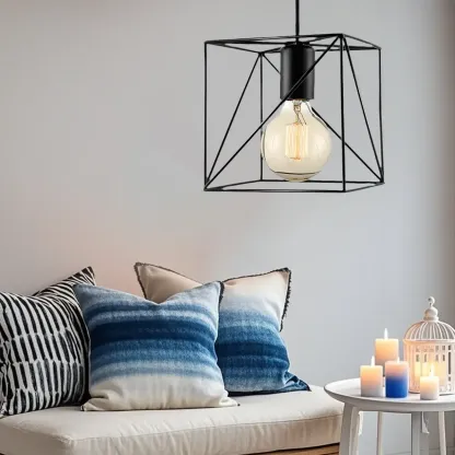 Black Geometric Metal Industrial Semi Flush Ceiling Light Image - 1