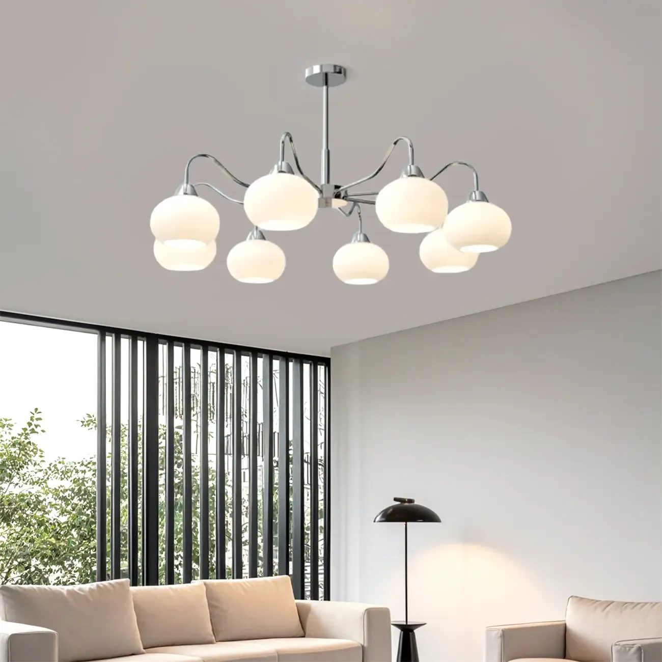 Modern Glass Chandelier with Globe Shade for Living Room Image - 2