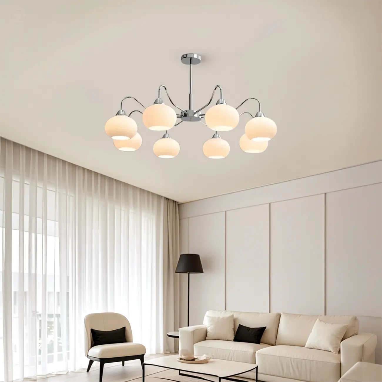 Modern Glass Chandelier with Globe Shade for Living Room Image - 3 | homeyfad