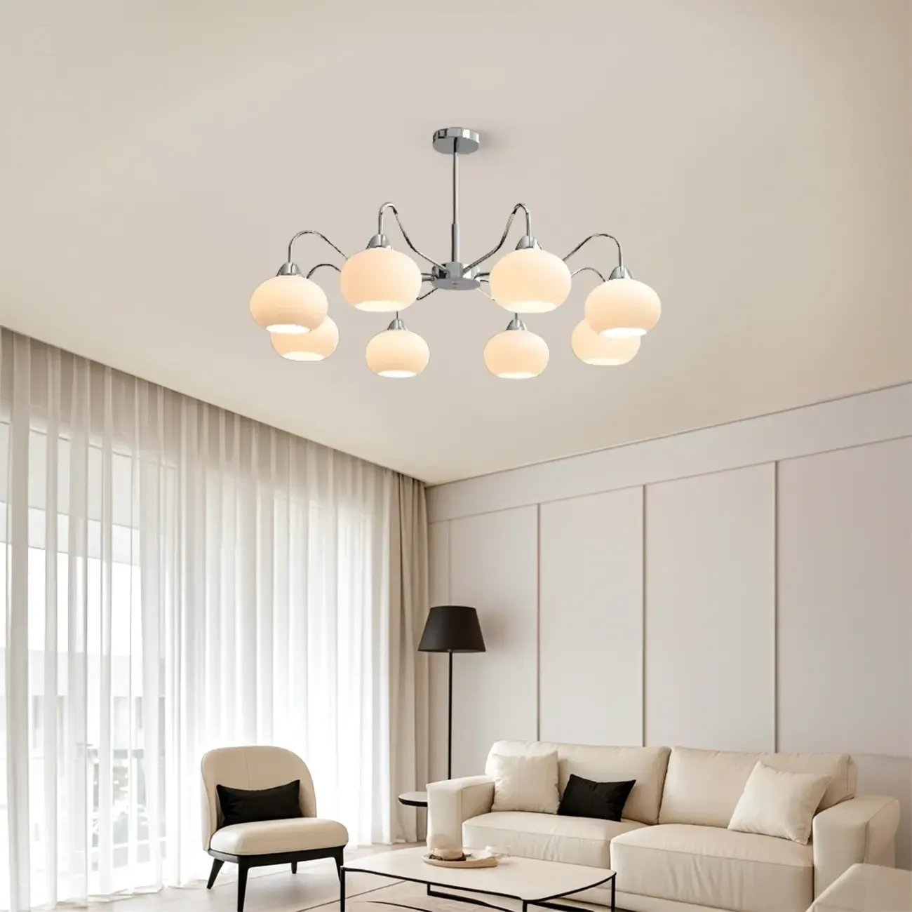 Modern Glass Chandelier with Globe Shade for Living Room Image - 3