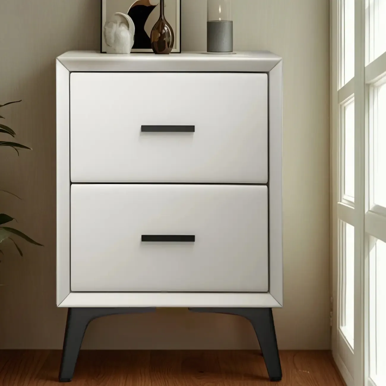 Modern Grey Metal Bedside Table with 2 Drawers Image - 7