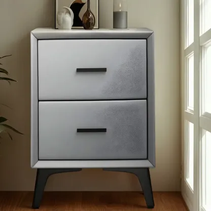 Modern Grey Metal Bedside Table with 2 Drawers Image - 6