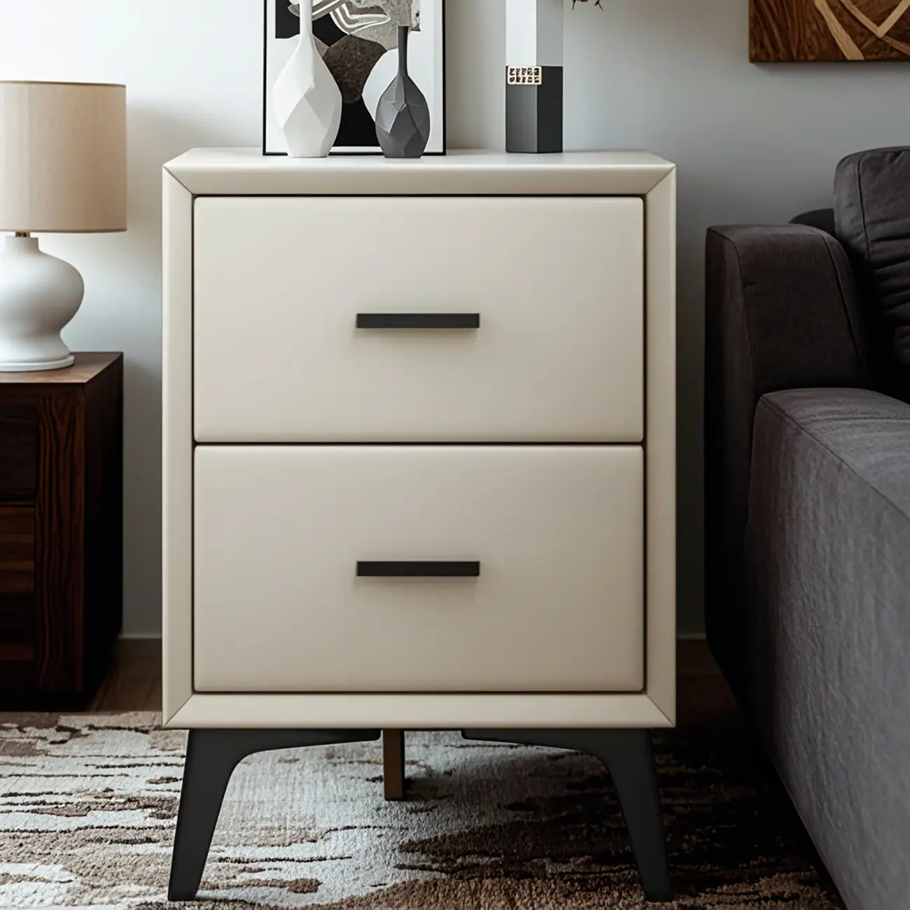 Modern Grey Metal Bedside Table with 2 Drawers Image - 4 | homeyfad