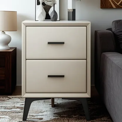Modern Grey Metal Bedside Table with 2 Drawers Image - 4