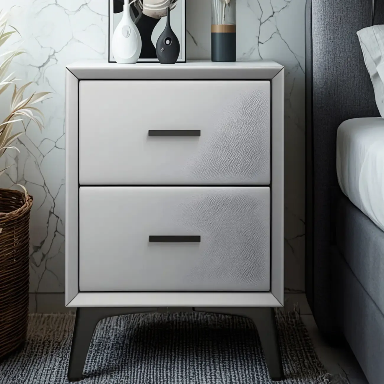 Modern Grey Metal Bedside Table with 2 Drawers Image - 5