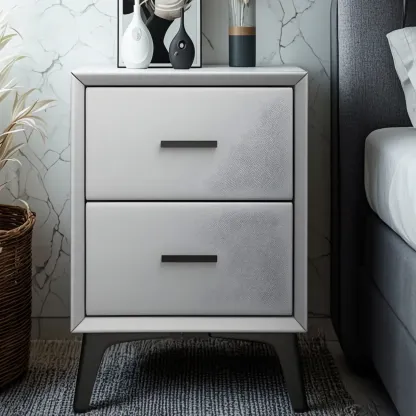 Modern Grey Metal Bedside Table with 2 Drawers Image - 5