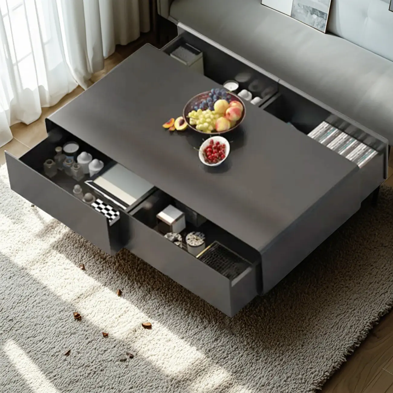 Modern Minimalist Wood Black Coffee Table with Drawers & Legs Image - 8 | homeyfad