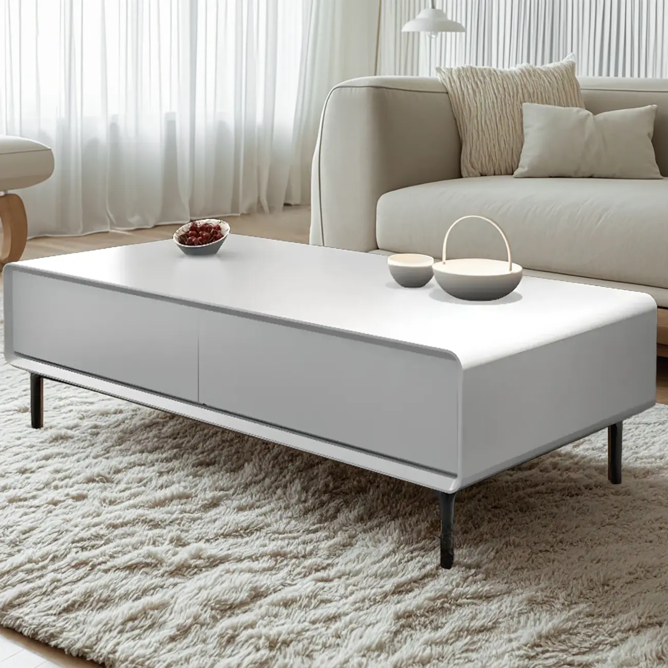 Modern Minimalist Wood Black Coffee Table with Drawers & Legs Image - 14 | homeyfad