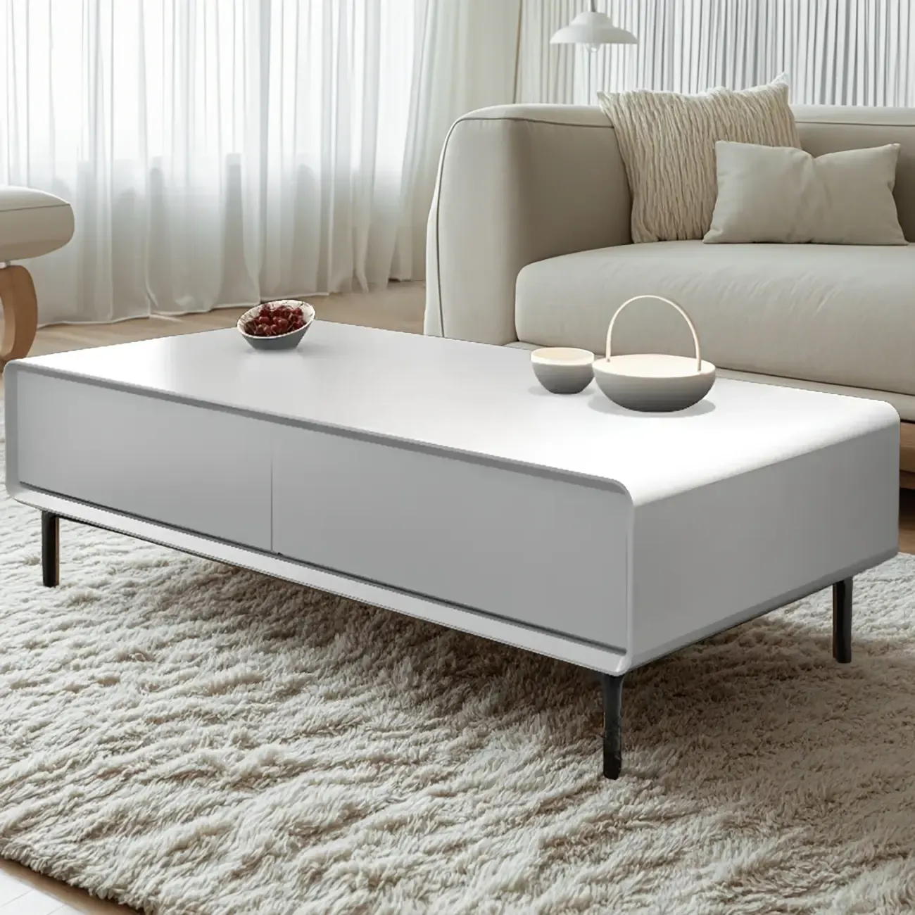 Modern Minimalist Wood Black Coffee Table with Drawers & Legs Image - 14