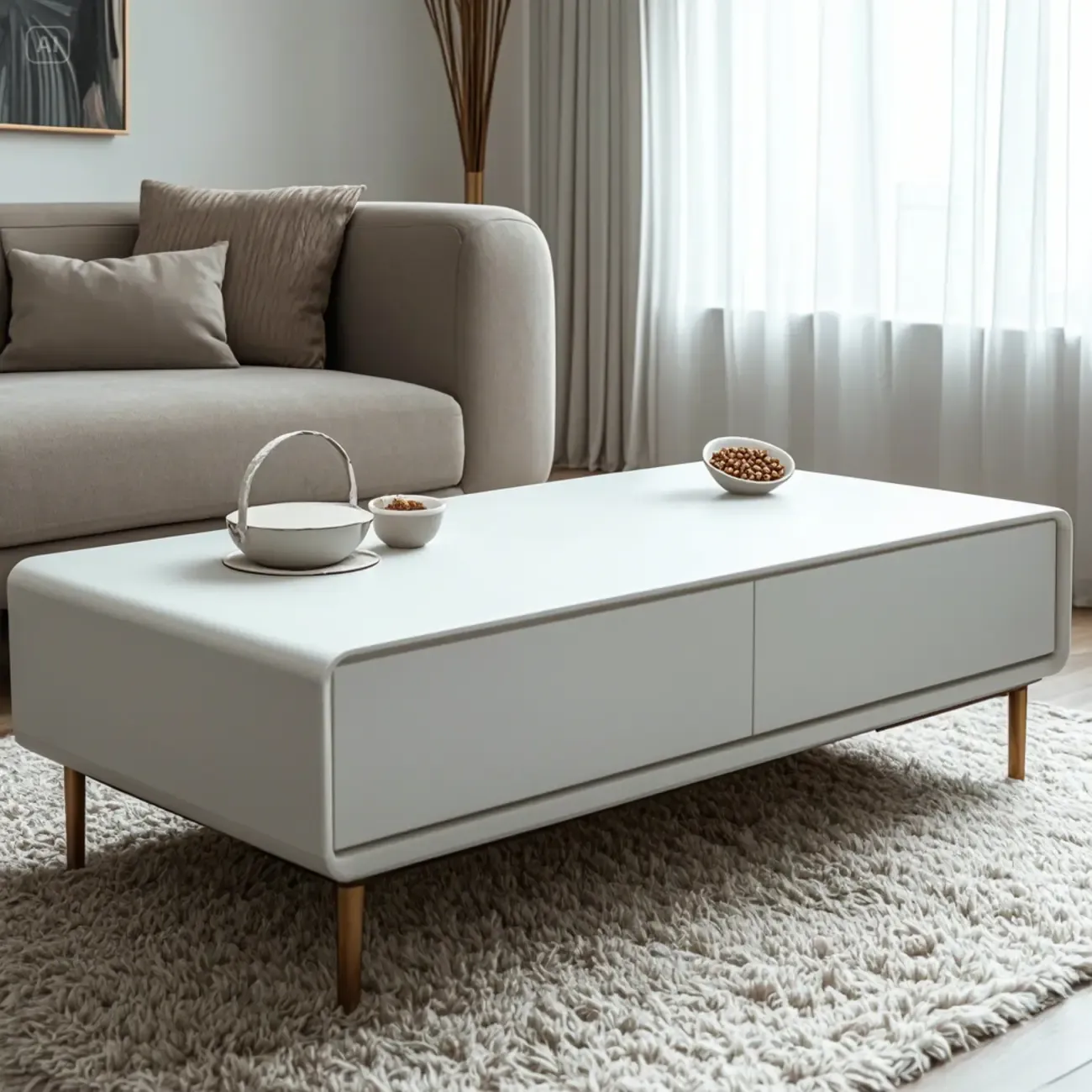Modern Minimalist Wood Black Coffee Table with Drawers & Legs Image - 21