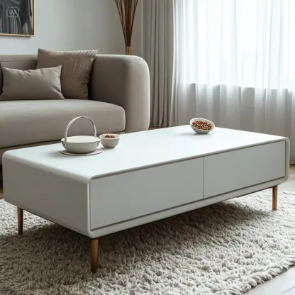 Modern Minimalist Wood Black Coffee Table with Drawers & Legs Image - 21