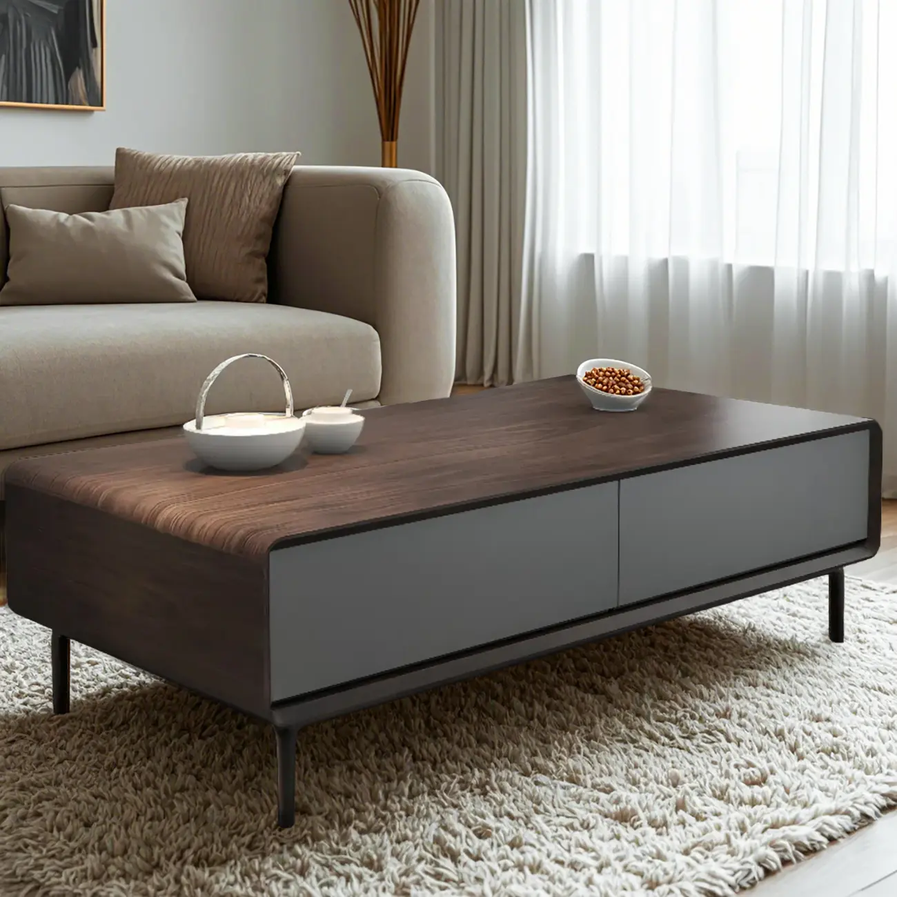 Modern Minimalist Wood Black Coffee Table with Drawers & Legs Image - 19 | homeyfad