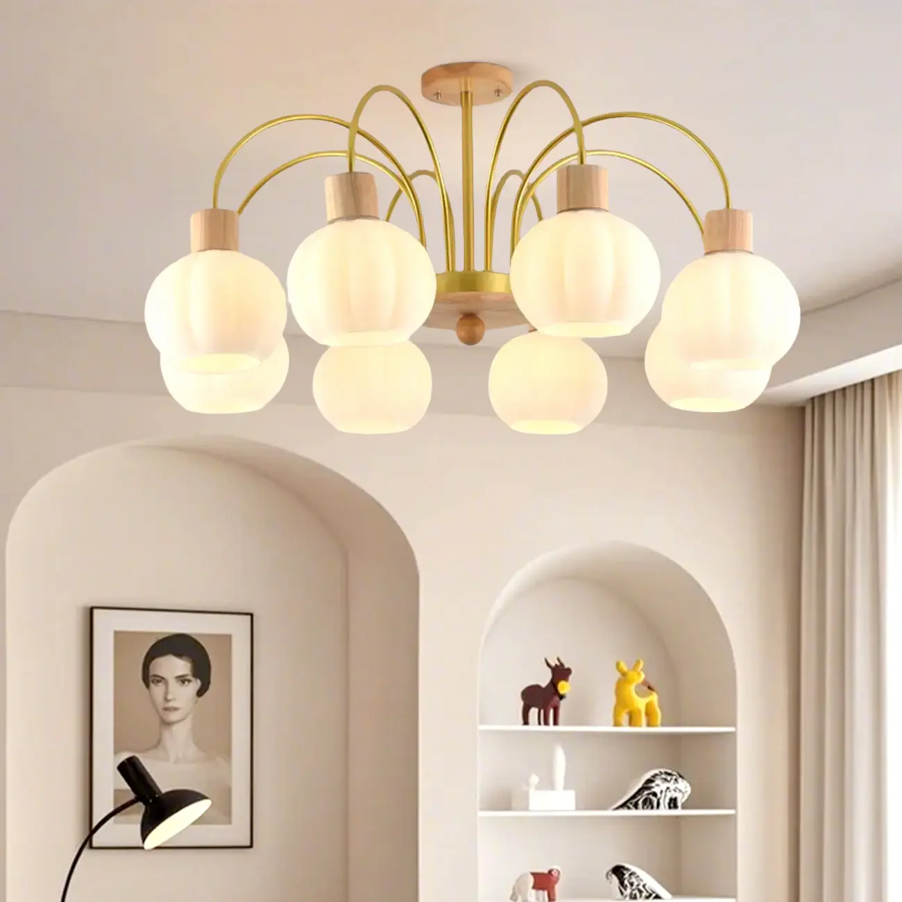 Modern Wood White Chandeliers with Glass Ball Shape  Image - 1 | homeyfad