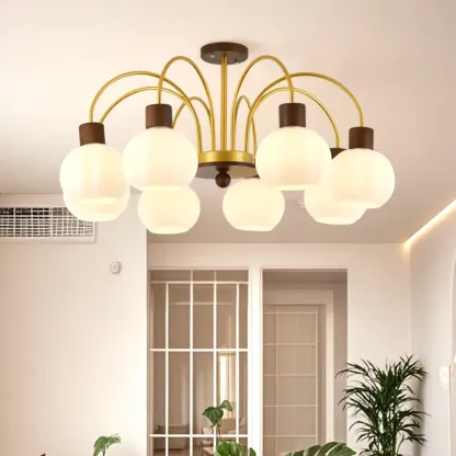 Modern Wood White Chandeliers with Glass Ball Shape  Image - 3