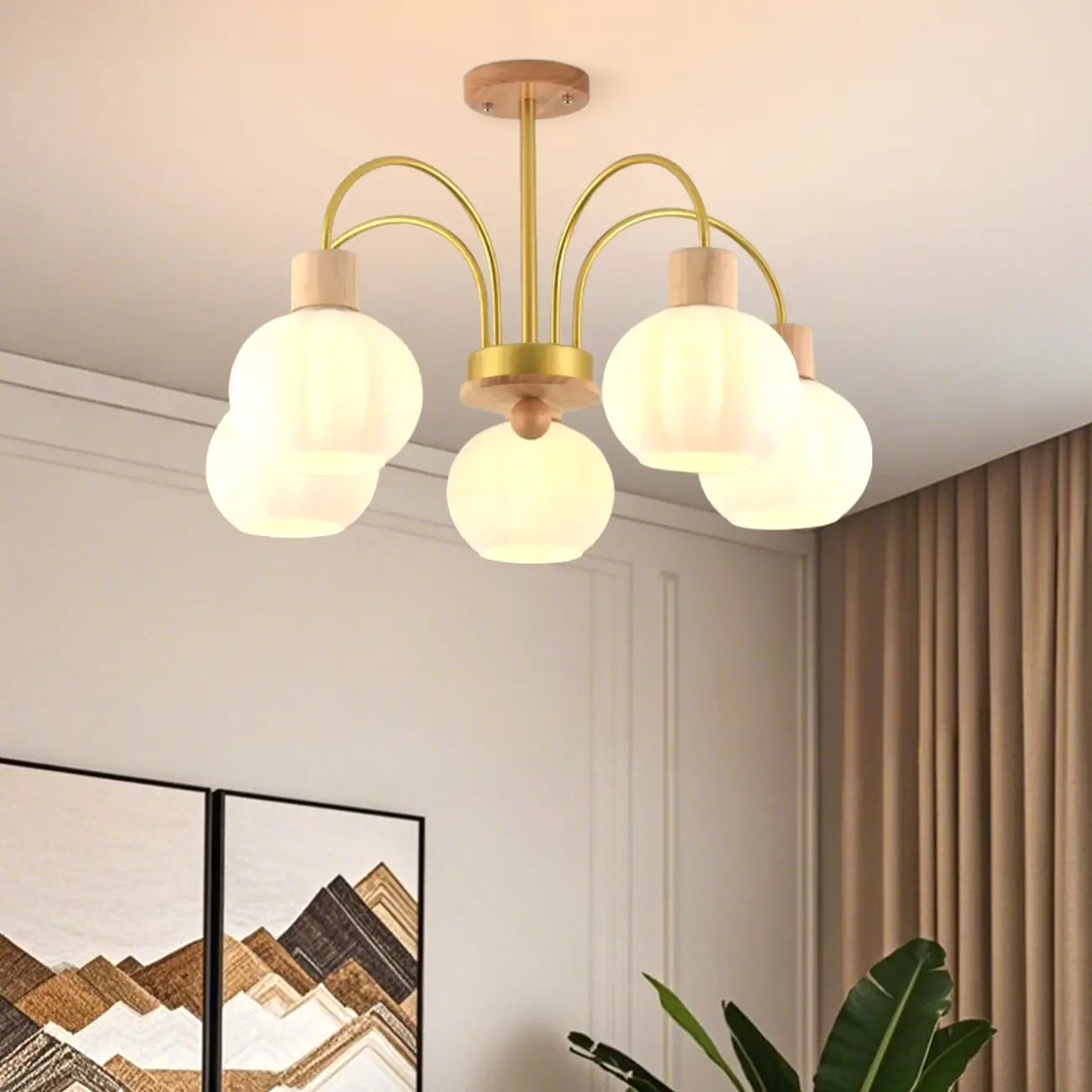 Modern Wood White Chandeliers with Glass Ball Shape  Image - 4 | homeyfad