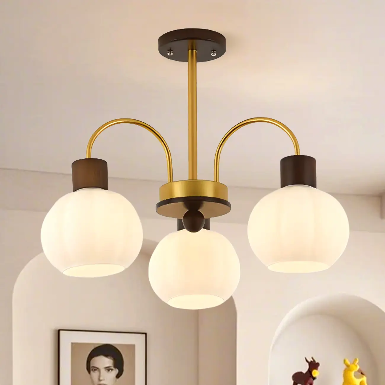 Modern Wood White Chandeliers with Glass Ball Shape  Image - 6 | homeyfad