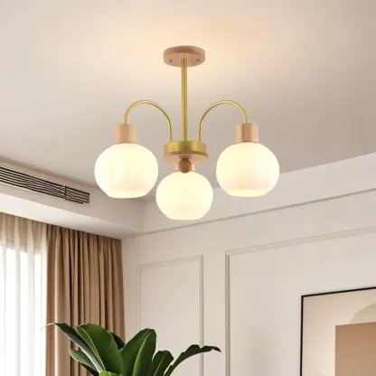 Modern Wood White Chandeliers with Glass Ball Shape  Image - 7