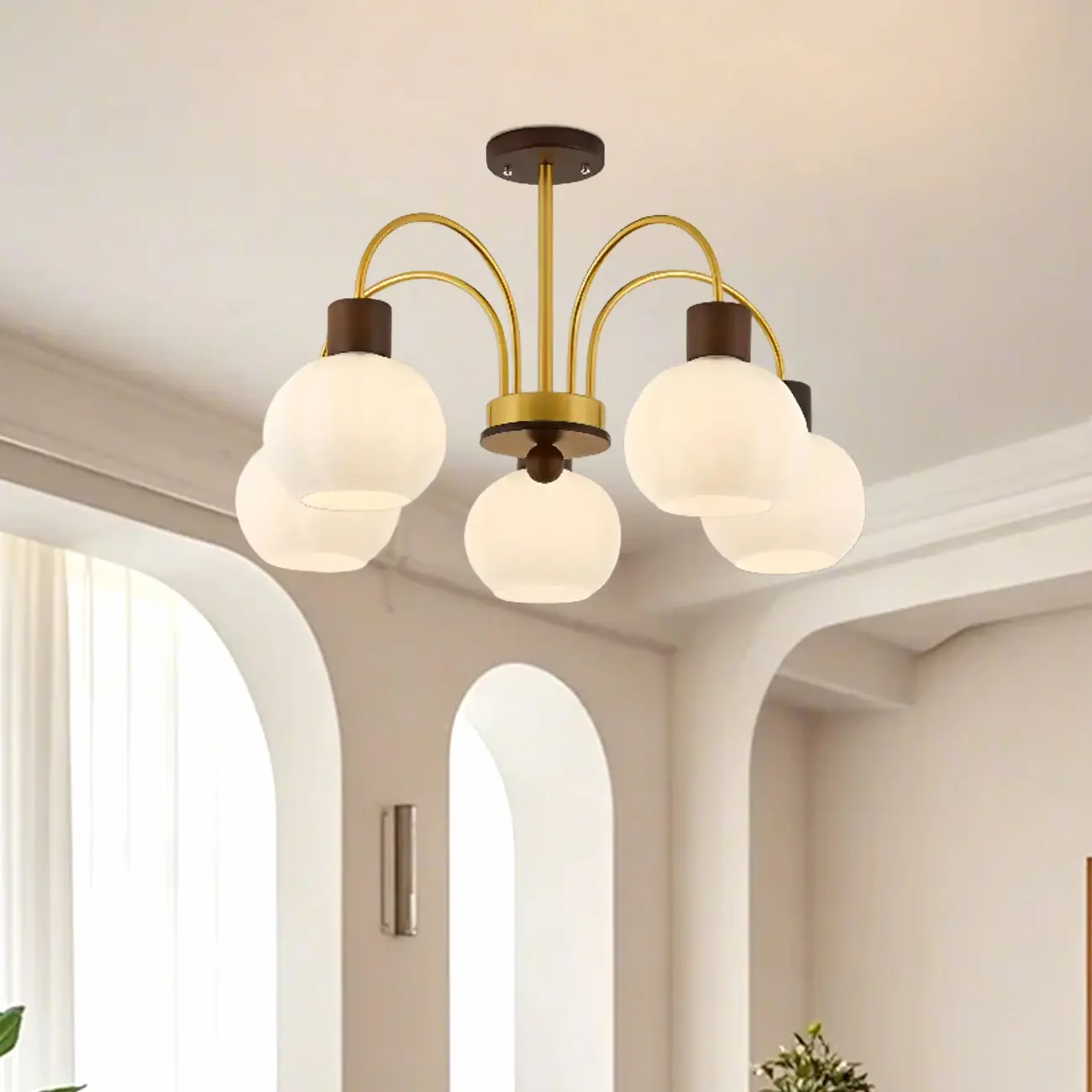 Modern Wood White Chandeliers with Glass Ball Shape  Image - 2 | homeyfad