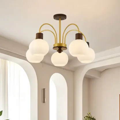 Modern Wood White Chandeliers with Glass Ball Shape  Image - 2