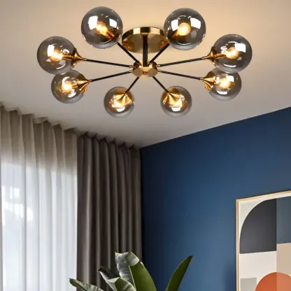 6-Light Smoke Grey Glass Globe Modern Semi Flush Ceiling Light Image - 3