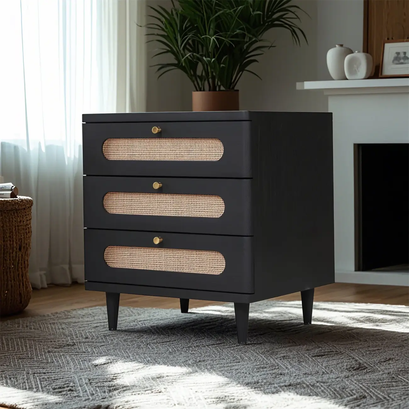 Mid-Century White Wood Nightstand with 3 Drawers Image - 3 | homeyfad