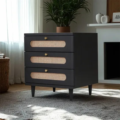 Mid-Century White Wood Nightstand with 3 Drawers Image - 3