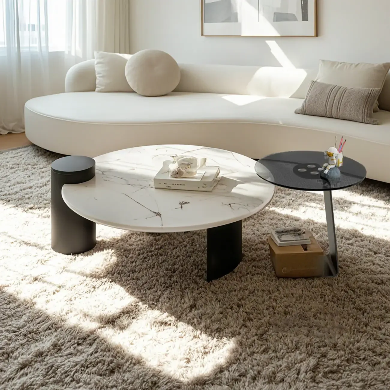 Marble Round Nesting Coffee Table Set with Modern Design   Image - 1