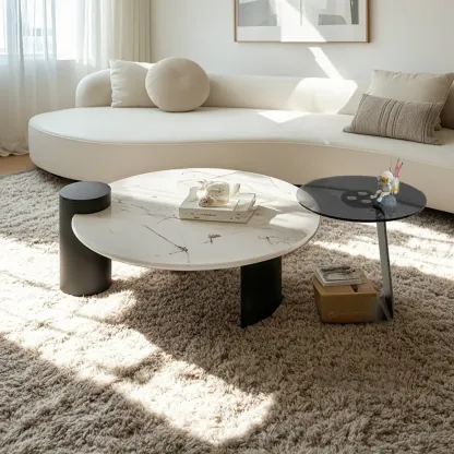 Marble Round Nesting Coffee Table Set with Modern Design   Image - 1