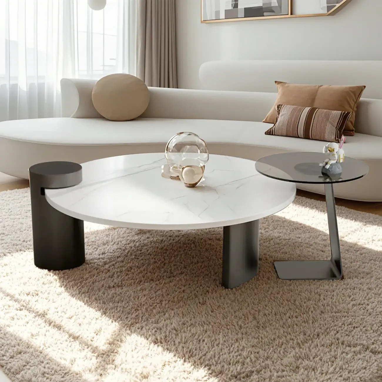 Marble Round Nesting Coffee Table Set with Modern Design   Image - 4
