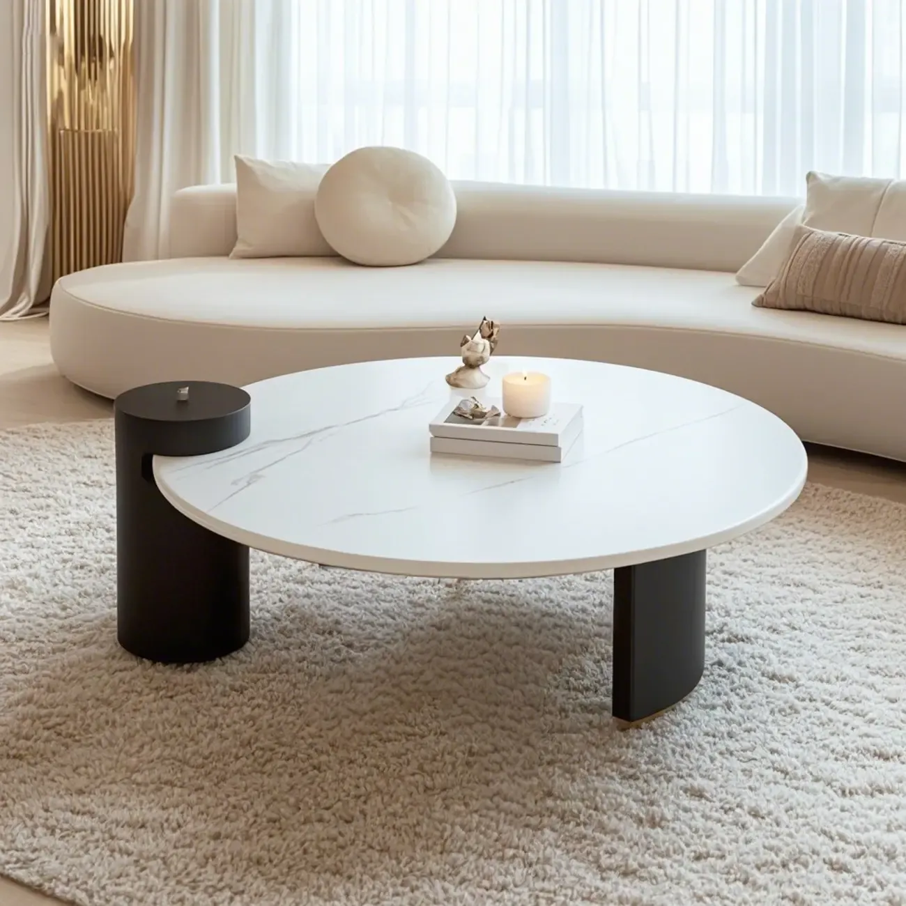 Marble Round Nesting Coffee Table Set with Modern Design   Image - 3