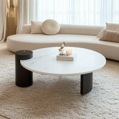 Marble Round Nesting Coffee Table Set with Modern Design   Image - 3