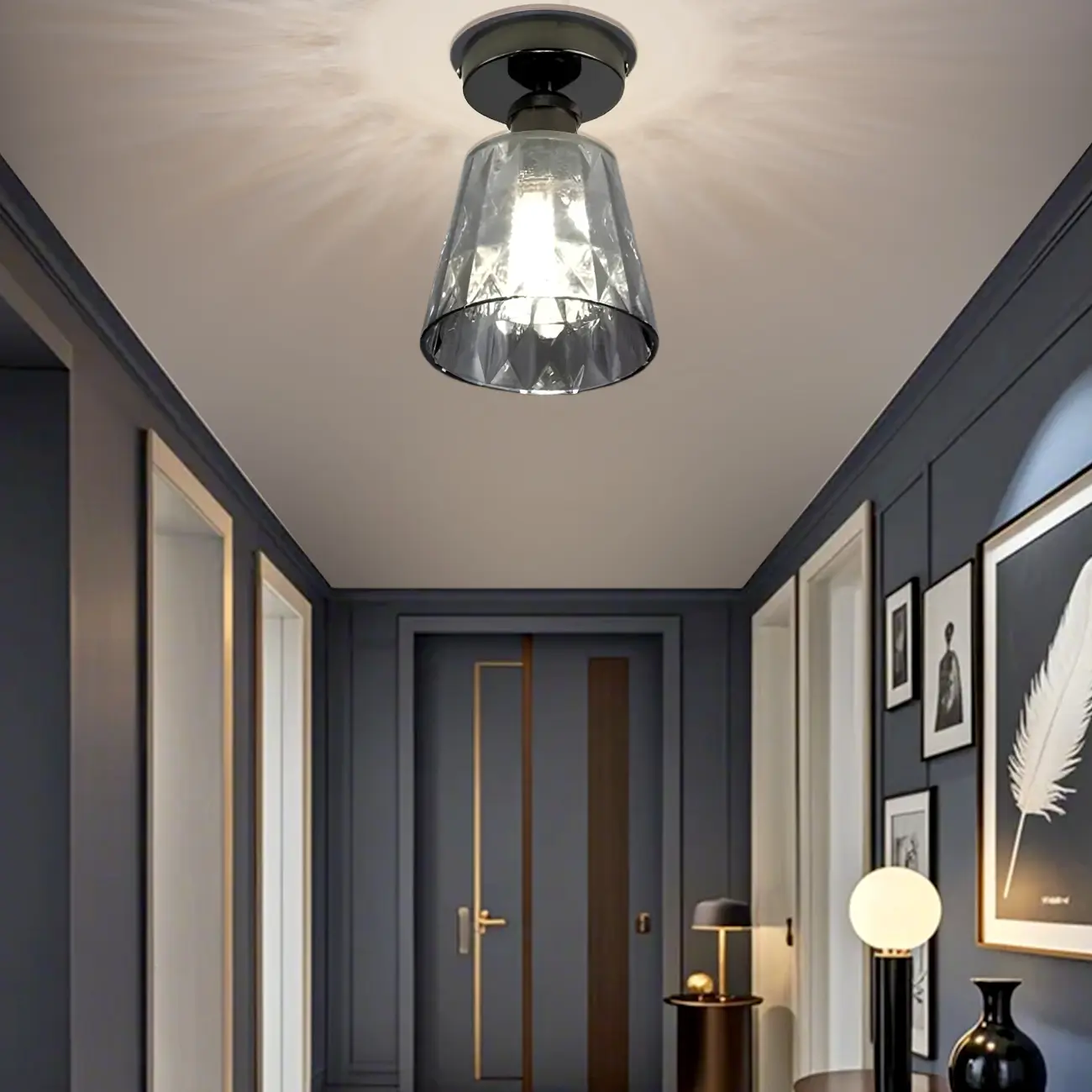 Black Conical Clear Glass Modern Semi Flush Ceiling Light Image - 1 | homeyfad