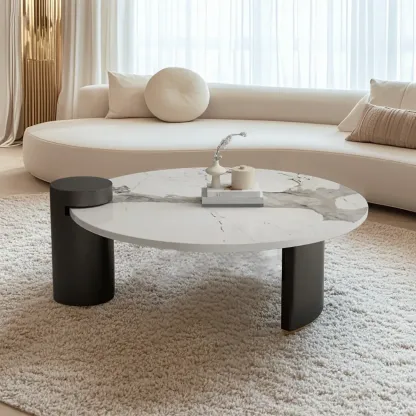 Marble Round Nesting Coffee Table Set with Modern Design   Image - 5