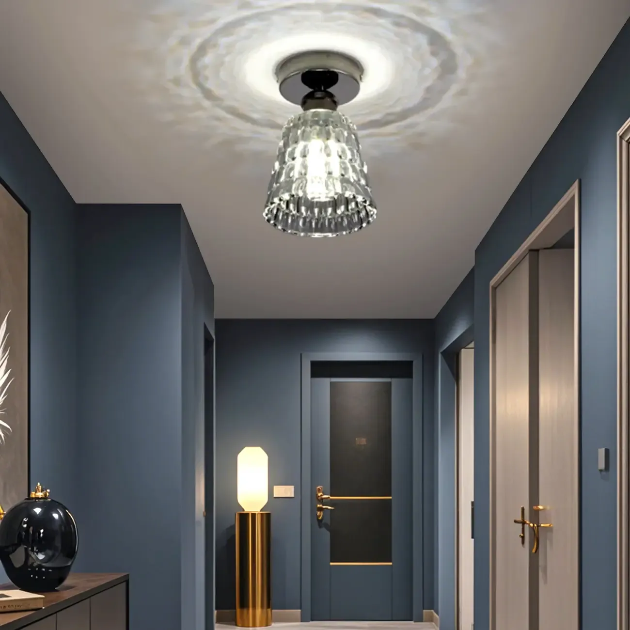 Black Conical Clear Glass Modern Semi Flush Ceiling Light Image - 3