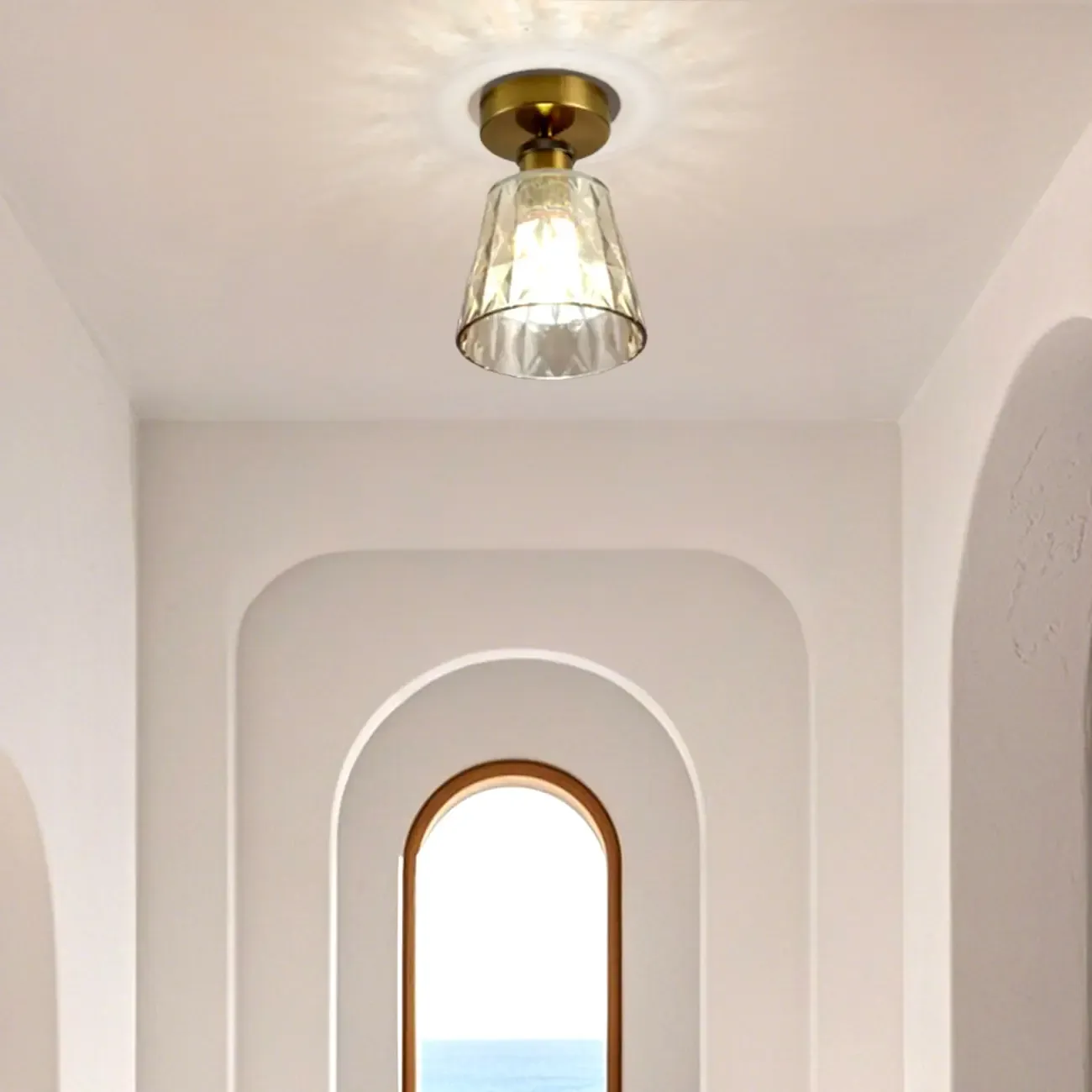 Black Conical Clear Glass Modern Semi Flush Ceiling Light Image - 4