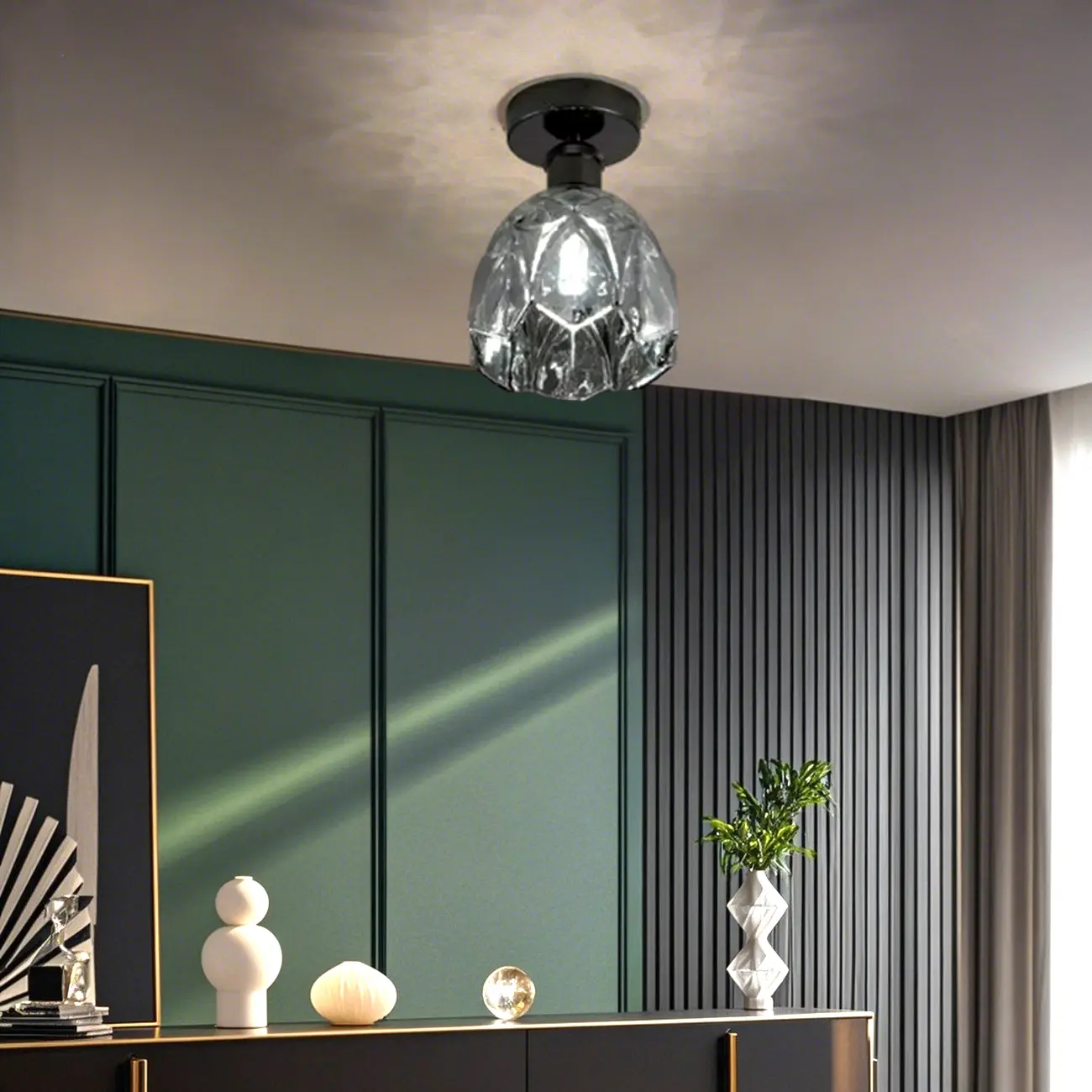 Black Conical Clear Glass Modern Semi Flush Ceiling Light Image - 15 | homeyfad