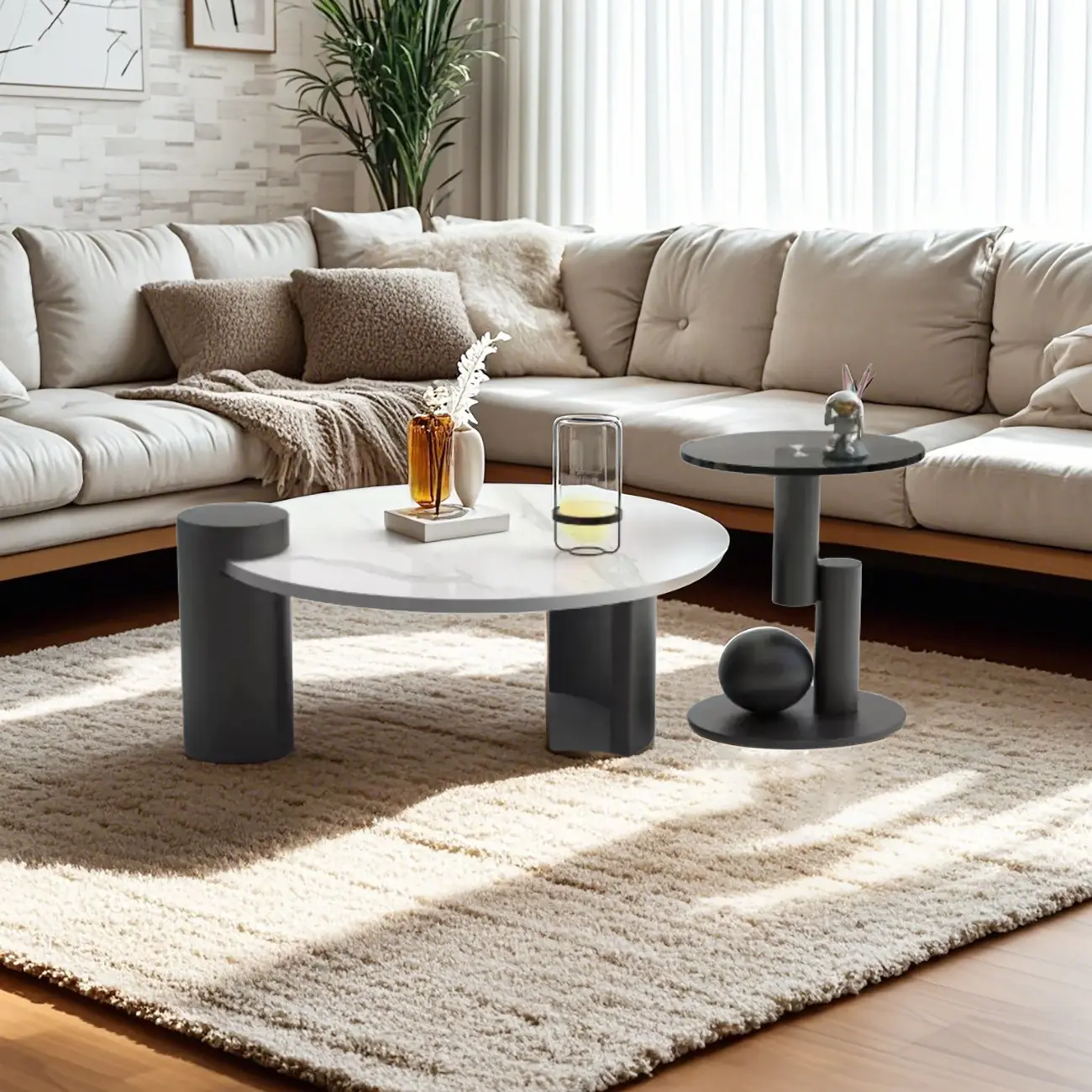 Marble Round Nesting Coffee Table Set with Modern Design   Image - 11 | homeyfad