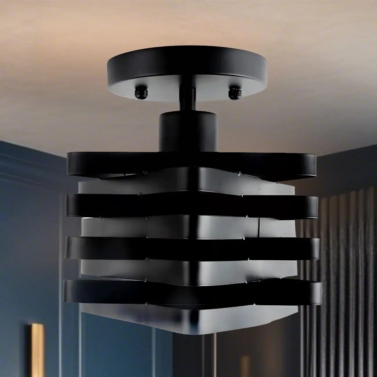 Geometric Black Industrial Iron Semi Flush Ceiling Light Image - 5 | homeyfad